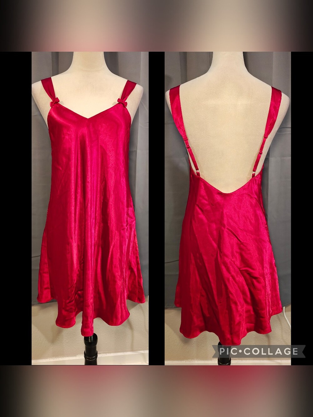 Y2K Intimate Essentials Red Liquid Satin Lingerie Slip Dress w Low Back & Bows.